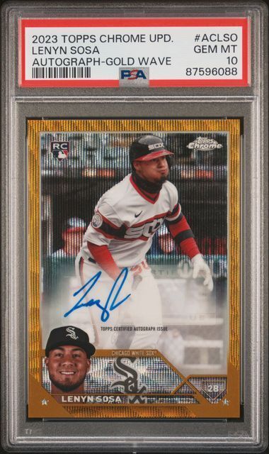 LENYN SOSA 2023 TOPPS CHROME UPDATE GOLD WAVE REFRACTOR AUTO RC /50 PSA 10 POP2