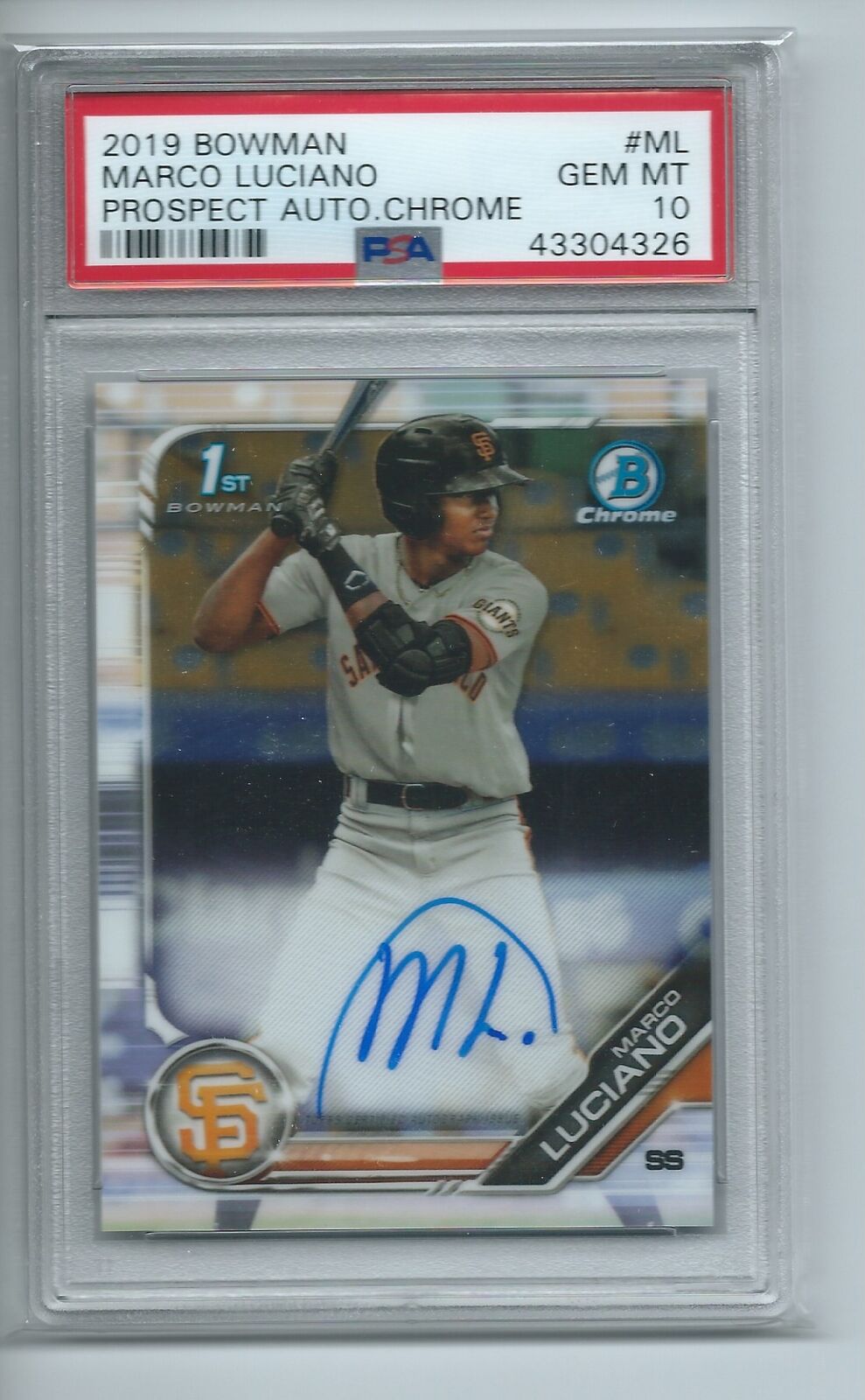 MARCO LUCIANO 2019 BOWMAN CHROME PROSPECTS 1ST ON CARD AUTO PSA 10 GEM MINT