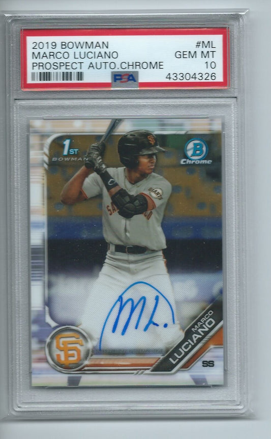 MARCO LUCIANO 2019 BOWMAN CHROME PROSPECTS 1ST ON CARD AUTO PSA 10 GEM MINT