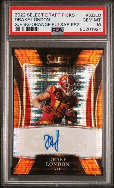 DRAKE LONDON 2022 SELECT DRAFT PICKS X-FACTOR ORANGE PULSAR AUTO RC 29/30 PSA 10