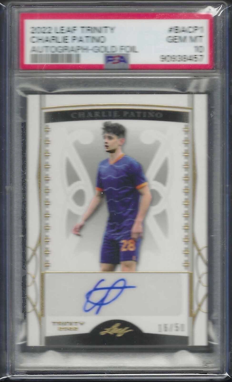 CHARLIE PATINO 2022 LEAF TRINITY GOLD FOIL AUTO RC /50 PSA 10 GEM POP 1/1