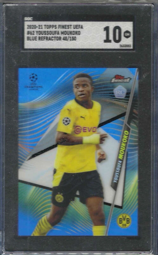 YOUSSOUFA MOUKOKO 2020-21 TOPPS FINEST UEFA BLUE REFRACTOR RC /150 SGC 10 GEM