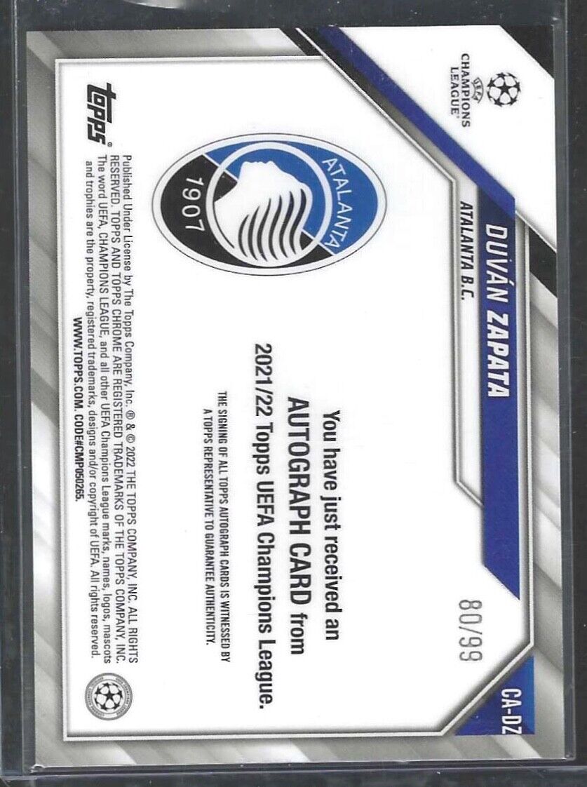 DUVAN ZAPATA 2021-22 TOPPS CHROME UEFA GREEN REFRACTOR AUTO #D 80/99