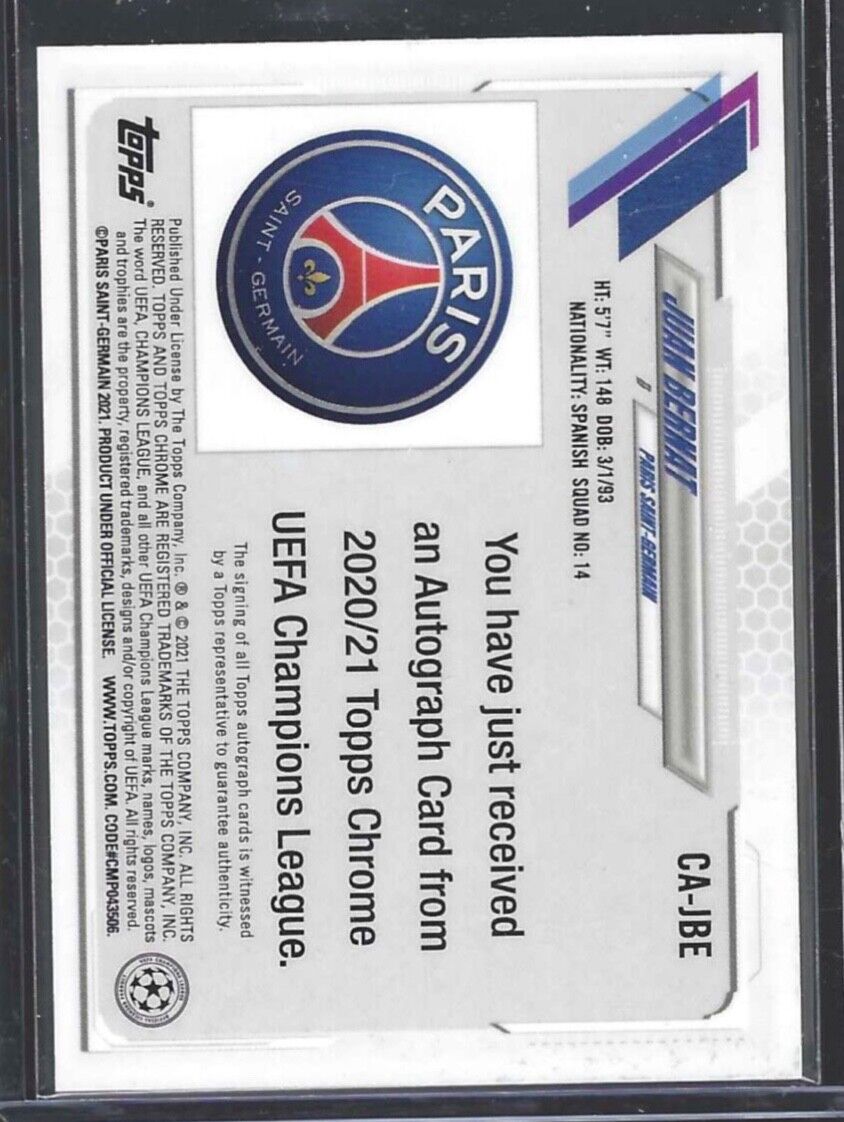 JUAN BERNAT 2020-21 TOPPS CHROME UEFA SILVER REFRACTOR AUTO #CA-JBE