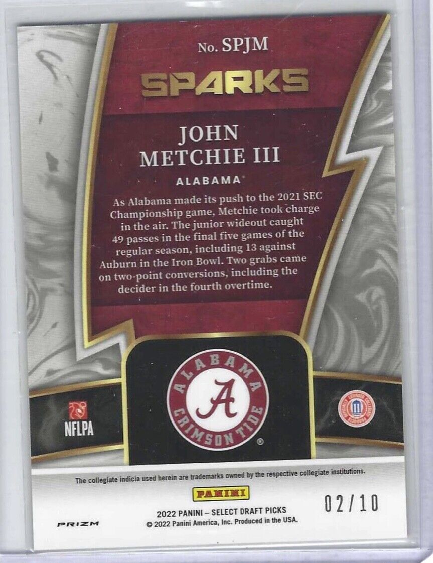 JOHN METCHIE III 2022 PANINI SELECT DP GOLD PRIZM SPARKS ROOKIE RC #D 02/10