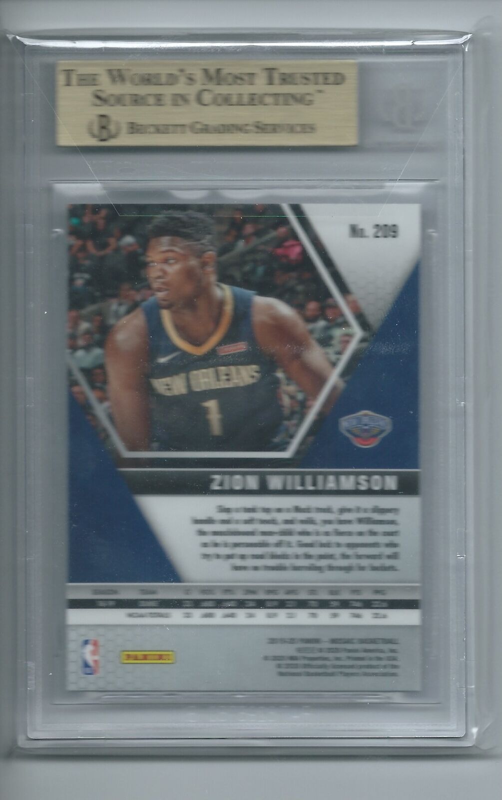 ZION WILLIAMSON 2019-20 PANINI MOSAIC TRUE ROOKIE RC #209 BGS 9.5 MINT
