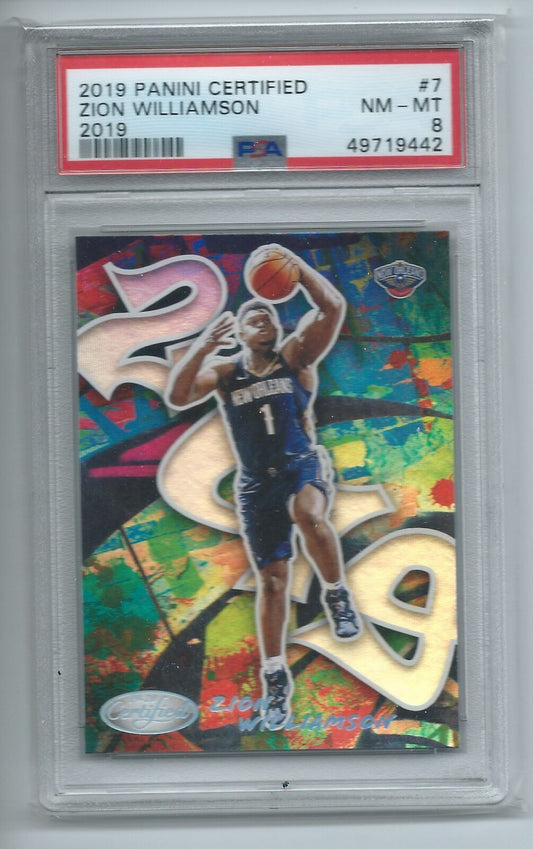 ZION WILLIAMSON 2019-20 PANINI CERTIFIED GRAFFITI 2019 RC #7 PSA 8 MINT