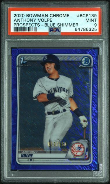 ANTHONY VOLPE 2020 BOWMAN CHROME 1ST BLUE SHIMMER REFRACTOR #D 12/150 PSA 9 MINT