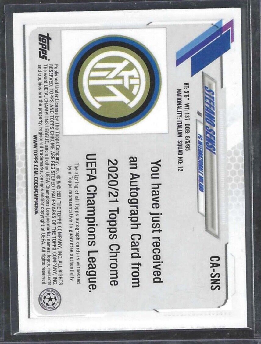 STEFANO SENSI 2020-21 TOPPS CHROME UEFA SILVER REFRACTOR AUTO #CA-SNS