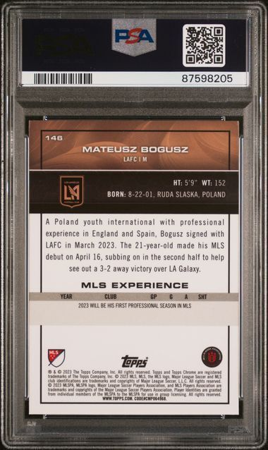 MATEUSZ BOGUSZ 2023 TOPPS CHROME MLS SP VARIATION RC #146 PSA 10 GEM POP 1/1