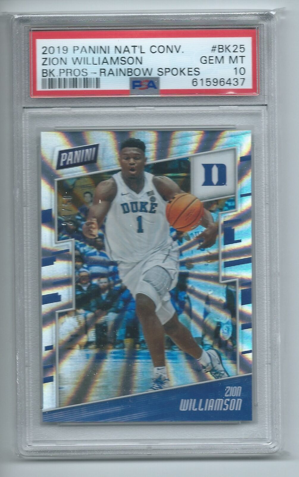 ZION WILLIAMSON 2019-20 PANINI NATIONAL CONVENTION RAINBOW SPOKES RC /50 PSA 10