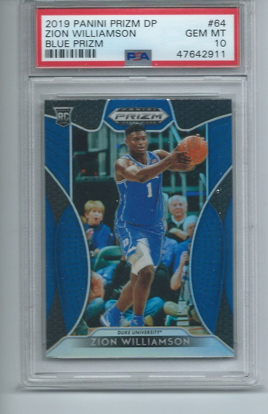 ZION WILLIAMSON 2019-20 PANINI PRIZM DRAFT PICKS BLUE PRIZM RC #64 PSA 10 GEM