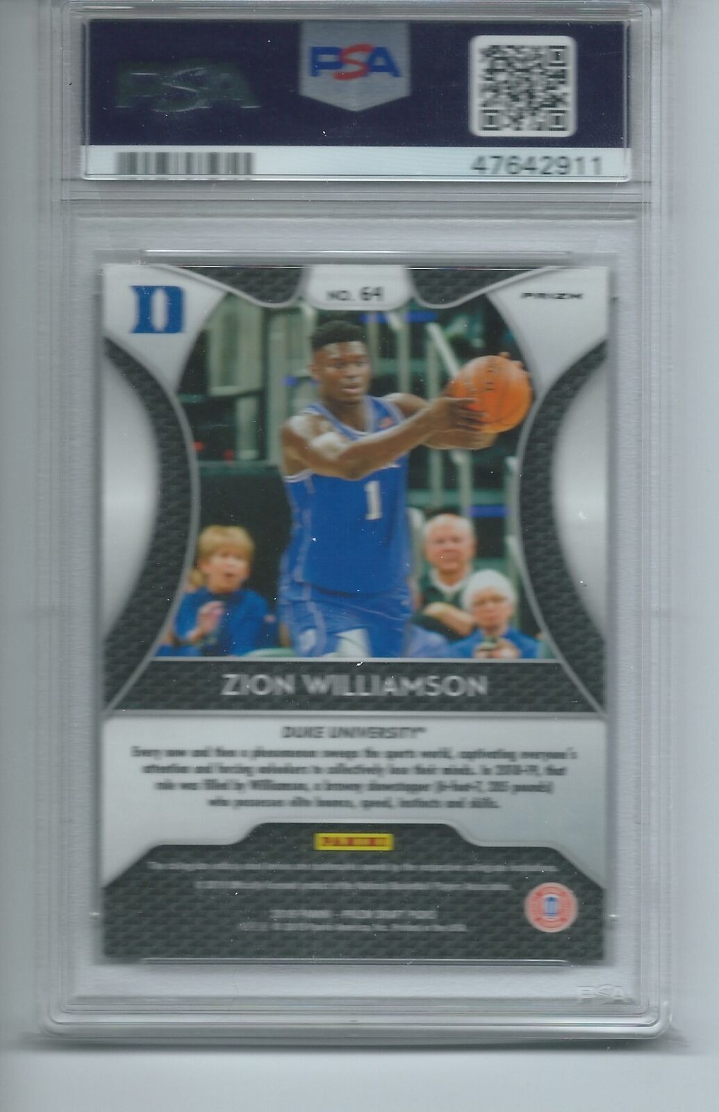 ZION WILLIAMSON 2019-20 PANINI PRIZM DRAFT PICKS BLUE PRIZM RC #64 PSA 10 GEM