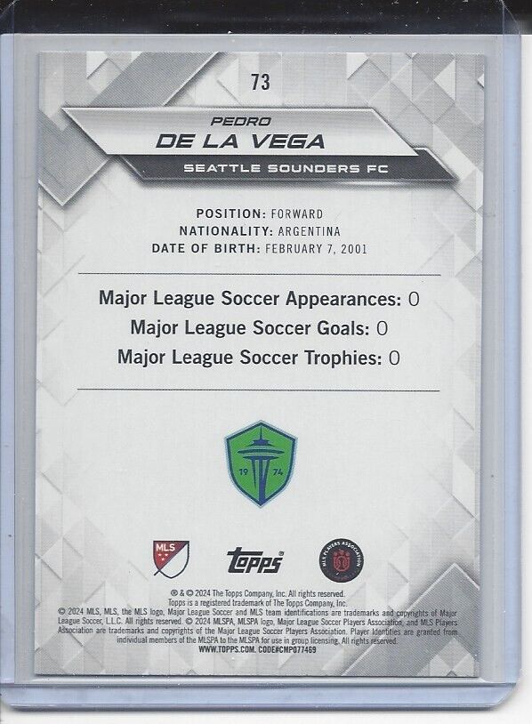 PEDRO DE LA VEGA 2024 TOPPS MLS SUPERSTARS BLUE RARE RC #73