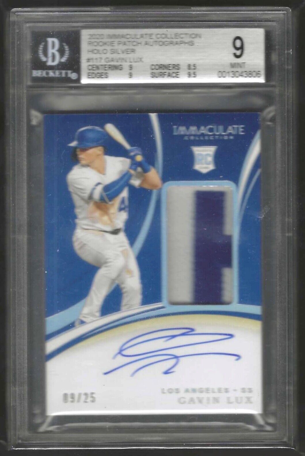 GAVIN LUX 2020 PANINI IMMACULATE ROOKIE PATCH AUTO RC #D 09/25 BGS 9 10 AU POP 1