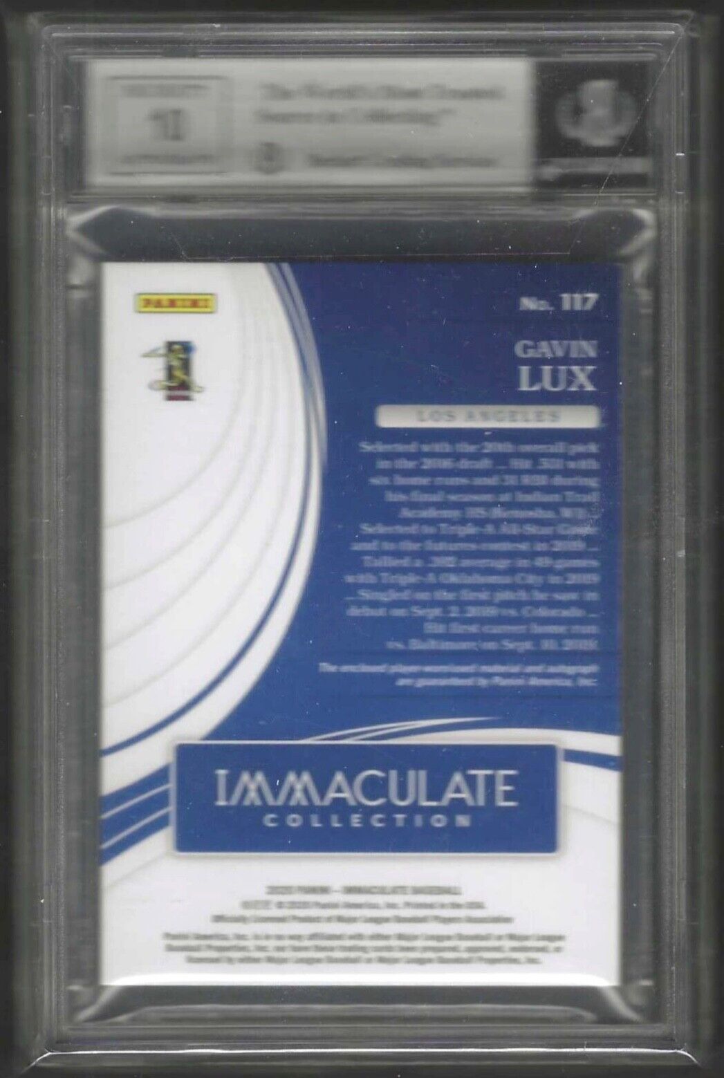 GAVIN LUX 2020 PANINI IMMACULATE ROOKIE PATCH AUTO RC #D 09/25 BGS 9 10 AU POP 1
