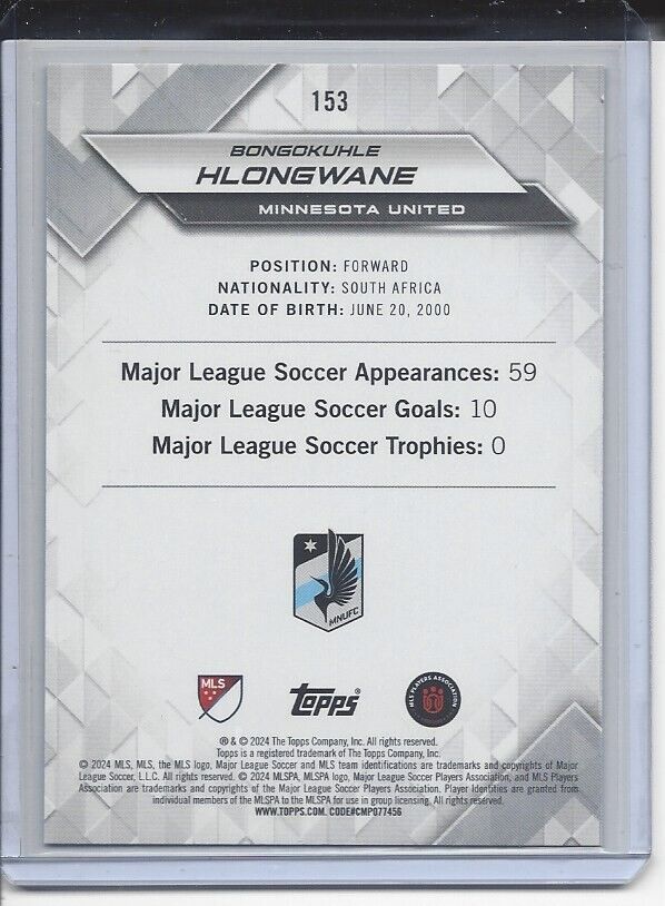 BONGOKUHLE HLONGWANE 2024 TOPPS MLS SUPERSTARS GREEN UNCOMMON RC #153