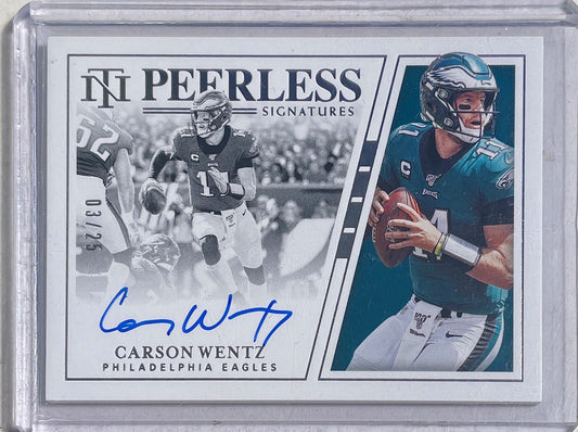 CARSON WENTZ 2019 PANINI NATIONAL TREASURES PEERLESS SIGNATURES AUTO #D 03/25