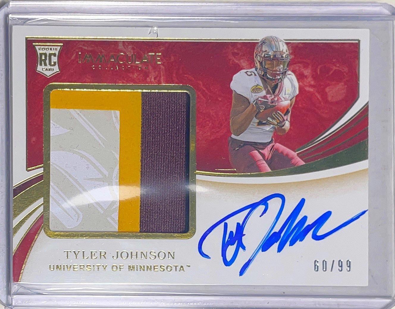 TYLER JOHNSON 2020 IMMACULATE MINNESOTA PATCH ON CARD AUTO ROOKIE RC #D 60/99