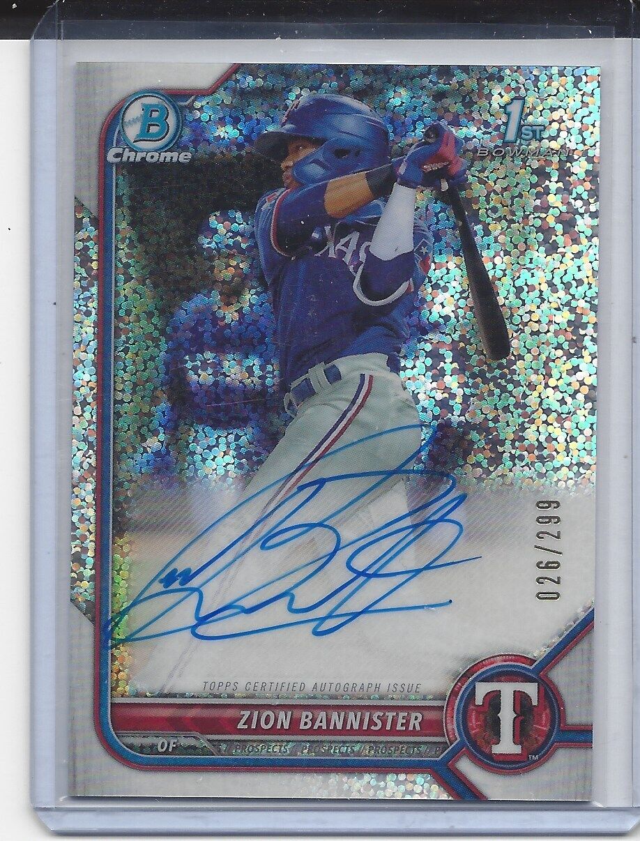 ZION BANNISTER 2022 BOWMAN CHROME 1ST SPECKLE REFRACTOR PROSPECT AUTO #D 26/299