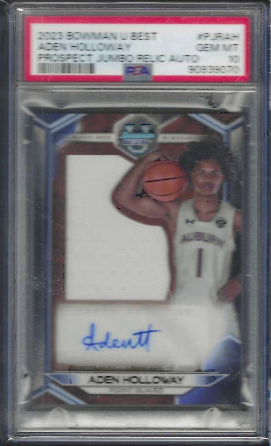 ADEN HOLLOWAY 2023 BOWMAN U BEST JUMBO JERSEY AUTO PSA 10 GEM MINT POP 2