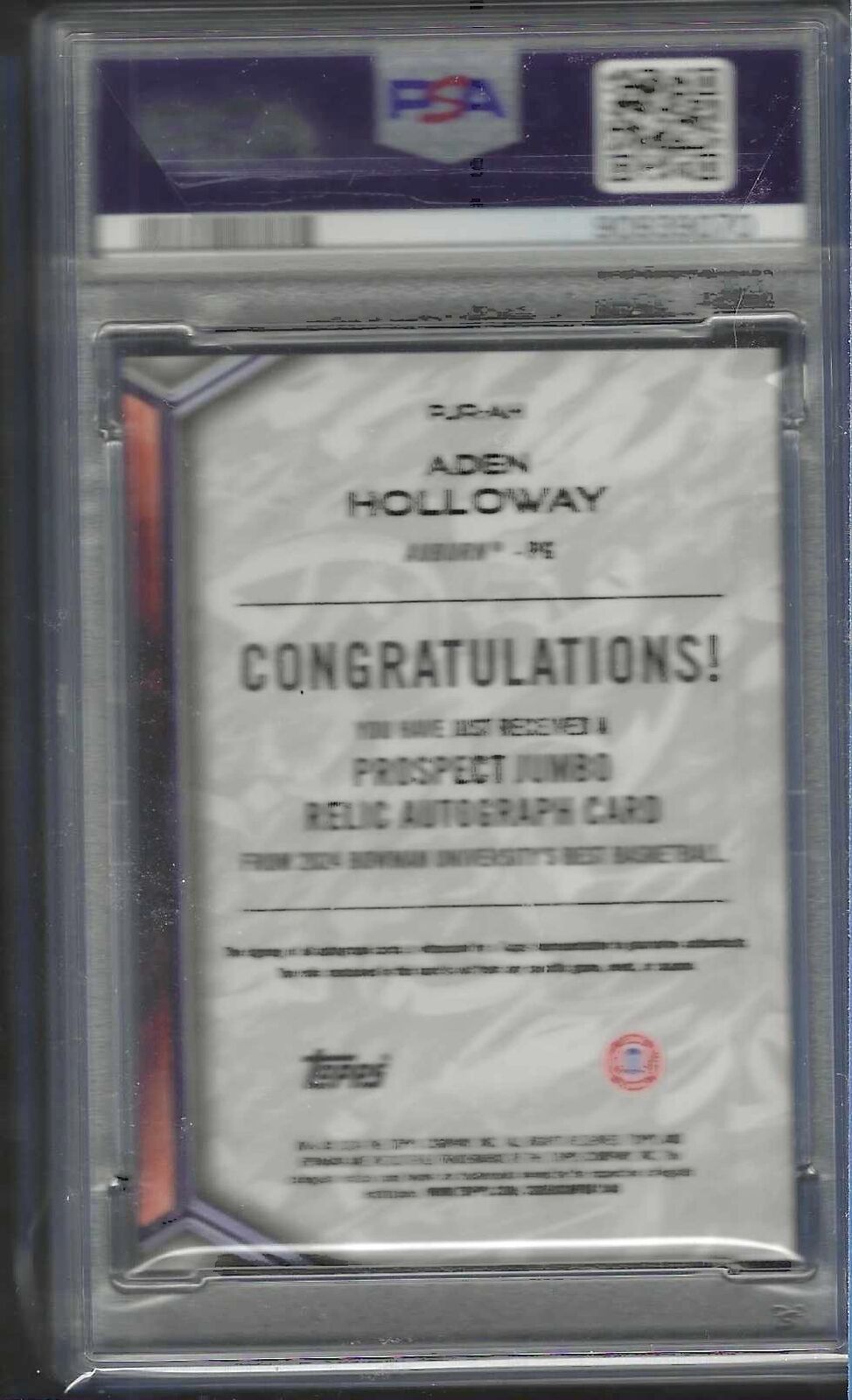 ADEN HOLLOWAY 2023 BOWMAN U BEST JUMBO JERSEY AUTO PSA 10 GEM MINT POP 2