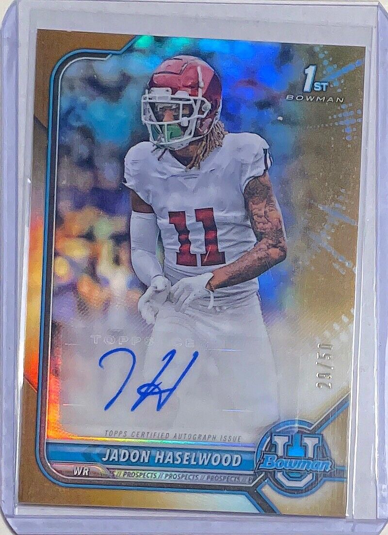 JADON HASELWOOD 2022 BOWMAN 1ST GOLD REFRACTOR AUTO PROSPECT #D 29/50