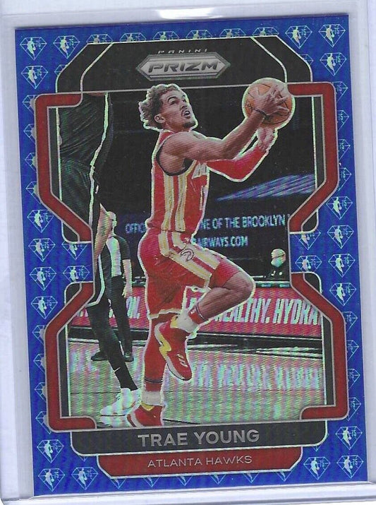 TRAE YOUNG 2021-22 PANINI PRIZM BLUE PRIZM 75TH ANNIVERSARY EDITION SSP #26