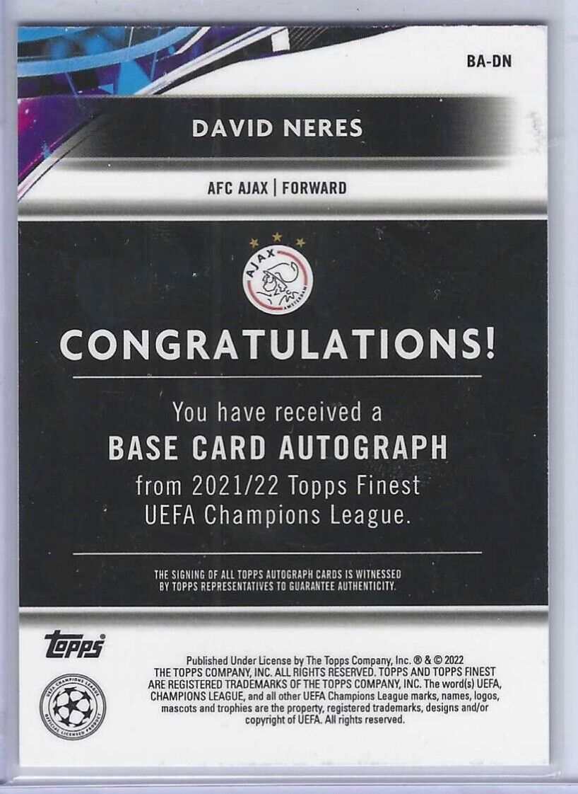 DAVID NERES 2021-22 TOPPS FINEST UCL SILVER REFRACTOR AUTO #BA-DN