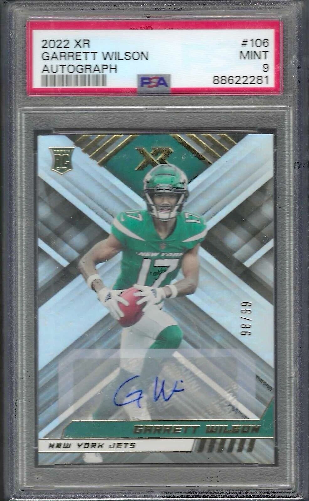 GARRETT WILSON 2022 PANINI XR ROOKIE AUTO RC #D 98/99 PSA 9 MINT POP 7