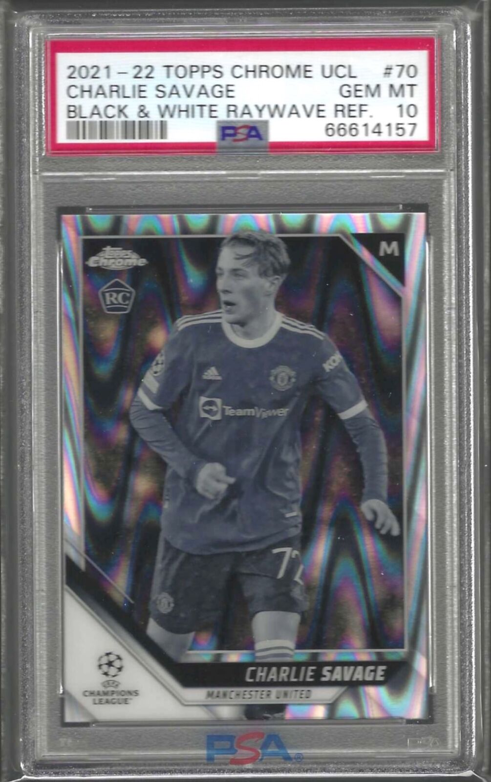 CHARLIE SAVAGE 2021 TOPPS CHROME BLACK WHITE RAYWAVE REFRACTOR RC PSA 10 POP 1/1