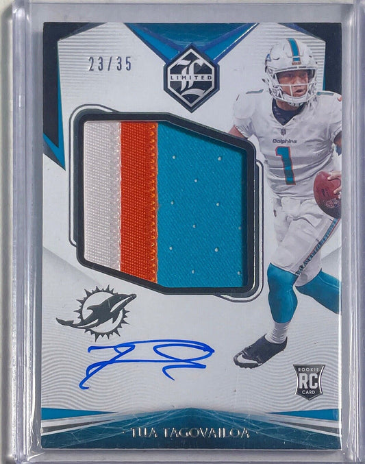 TUA TAGOVAILOA 2020 PANINI LIMITED JUMBO 3 COLOR PATCH ON CARD AUTO RC #D 23/35