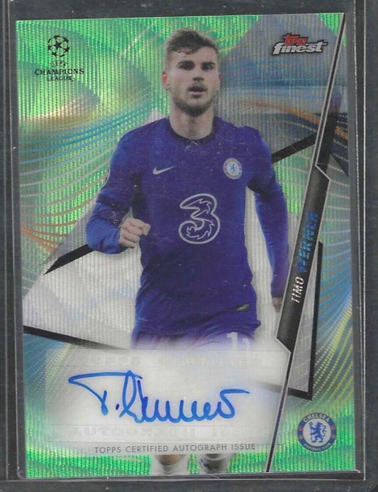 TIMO WERNER 2020-21 TOPPS FINEST UCL GREEN WAVE REFRACTOR AUTO #D 64/99