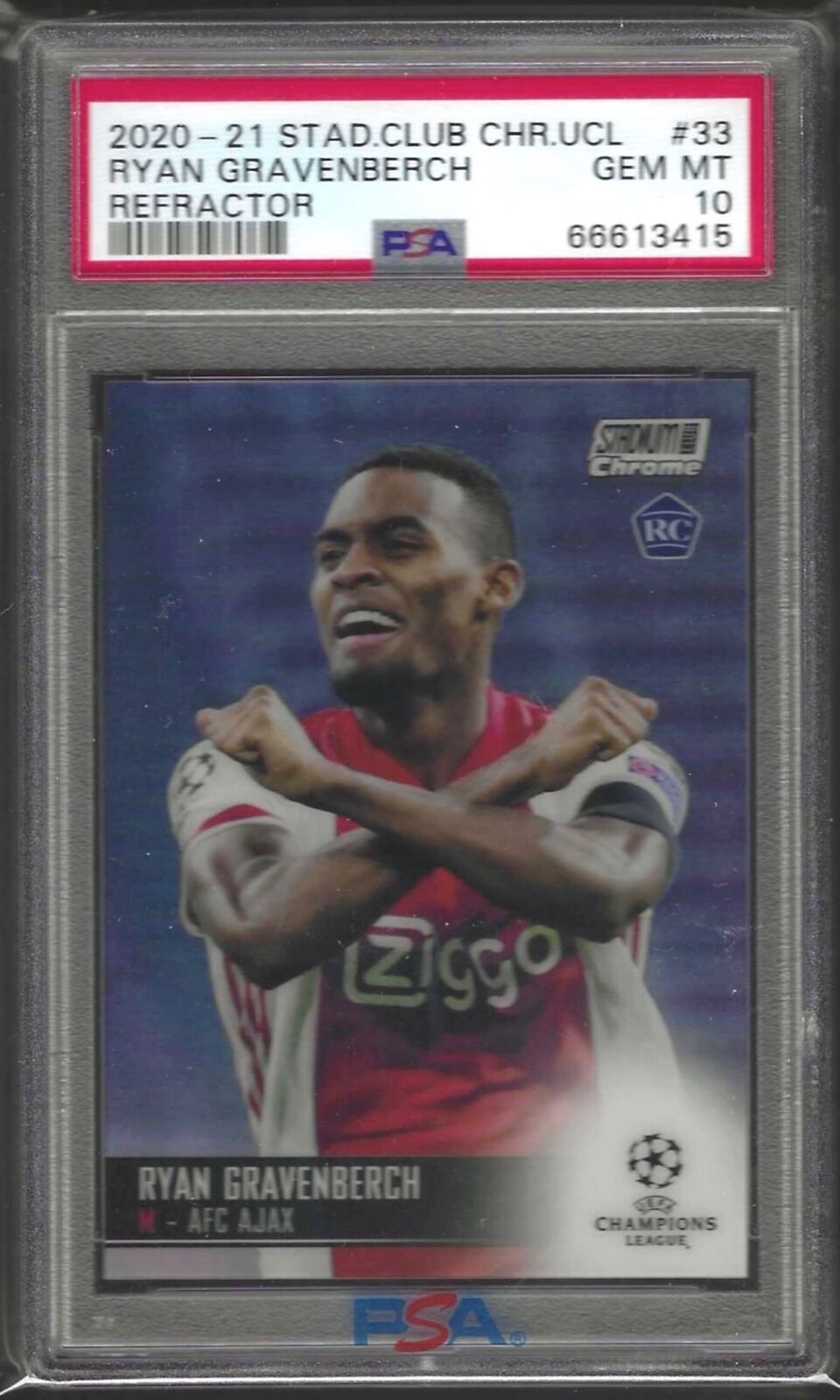 RYAN GRAVENBERCH 2020-21 STADIUM CLUB CHROME REFRACTOR RC #33 PSA 10 GEM POP 9