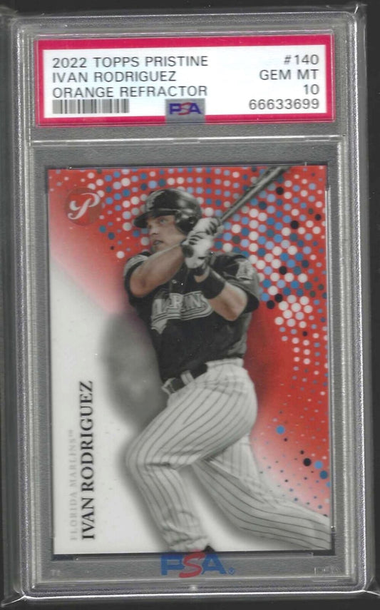 IVAN RODRIGUEZ 2022 TOPPS PRISTINE ORANGE REFRACTOR /25 PSA 10 GEM MINT POP 1/1