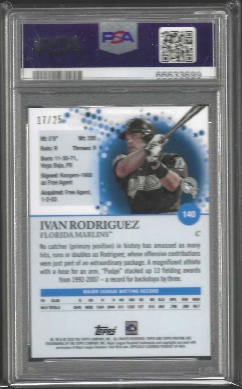 IVAN RODRIGUEZ 2022 TOPPS PRISTINE ORANGE REFRACTOR /25 PSA 10 GEM MINT POP 1/1