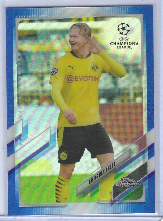 ERLING HAALAND 2020-21 TOPPS CHROME UCL UEFA BLUE REFRACTOR #D 103/150