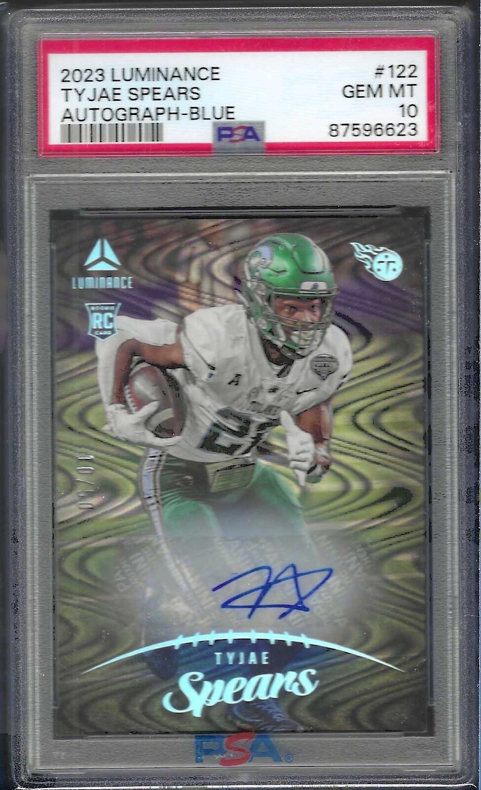 TYJAE SPEARS 2023 PANINI LUMINANCE BLUE ROOKIE AUTO RC /50 PSA 10 GEM MINT POP 2