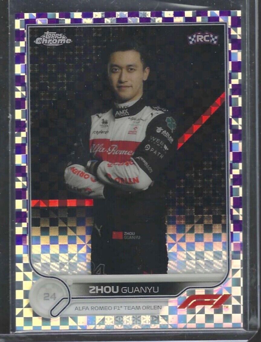 ZHOU GUANYU 2022 TOPPS F1 CHROME PURPLE CHECKERED FLAG REFRACTOR RC #D 184/199