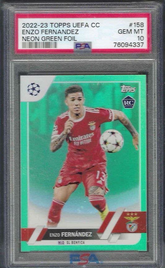 ENZO FERNANDEZ 2022-23 TOPPS UEFA NEON GREEN FOIL ROOKIE RC /399 PSA 10 POP 4