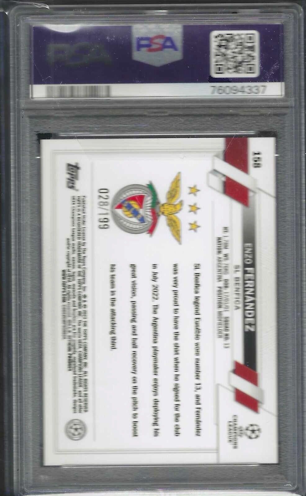 ENZO FERNANDEZ 2022-23 TOPPS UEFA NEON GREEN FOIL ROOKIE RC /399 PSA 10 POP 4