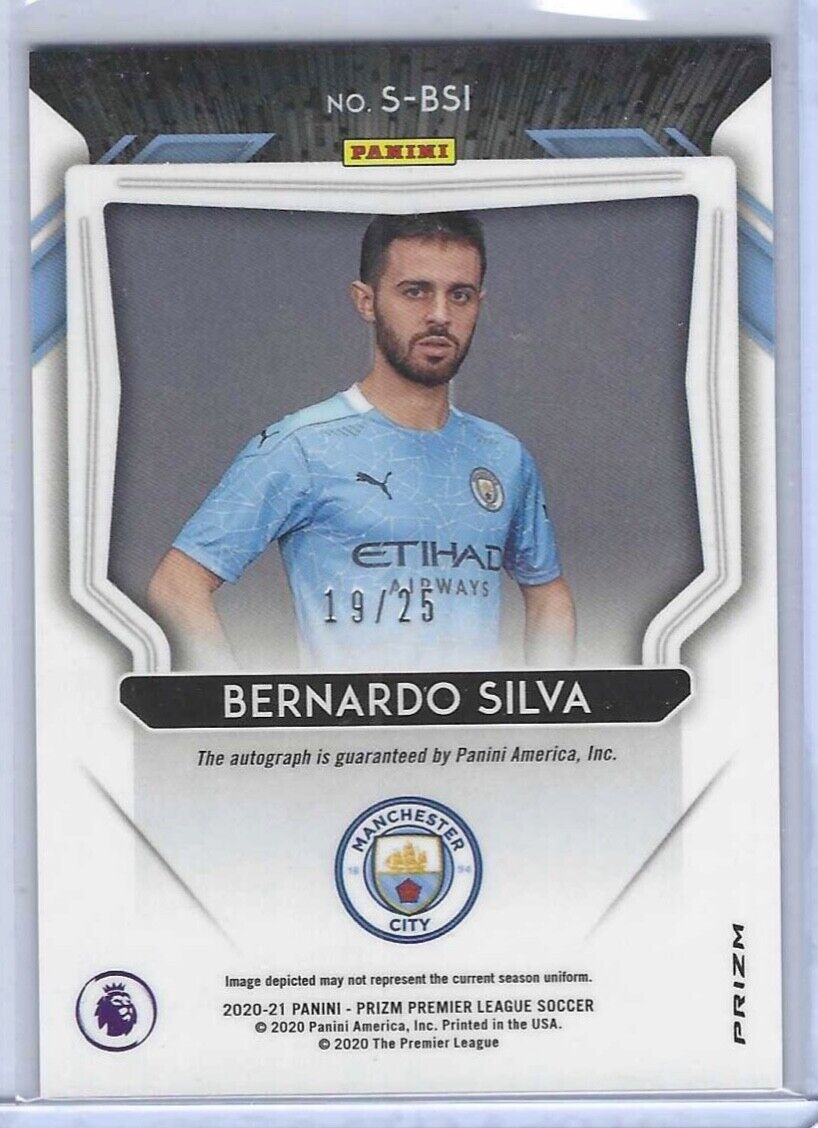 BERNARDO SILVA 2020-21 PANINI PRIZM EPL SILVER PRIZM AUTO #D 19/25