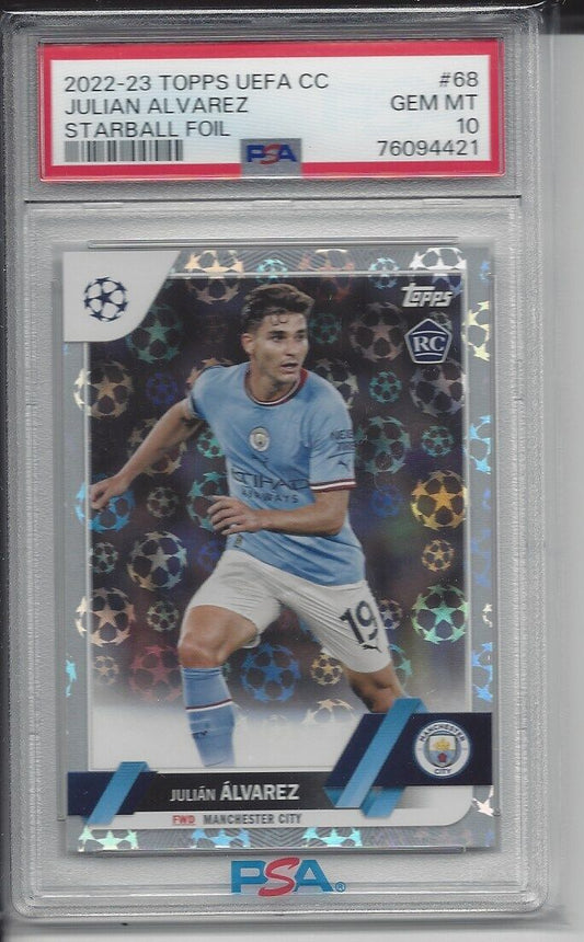 JULIAN ALVAREZ 2022-23 TOPPS CLUB COMP STARBALL FOIL RC #68 PSA 10 GEM POP 4