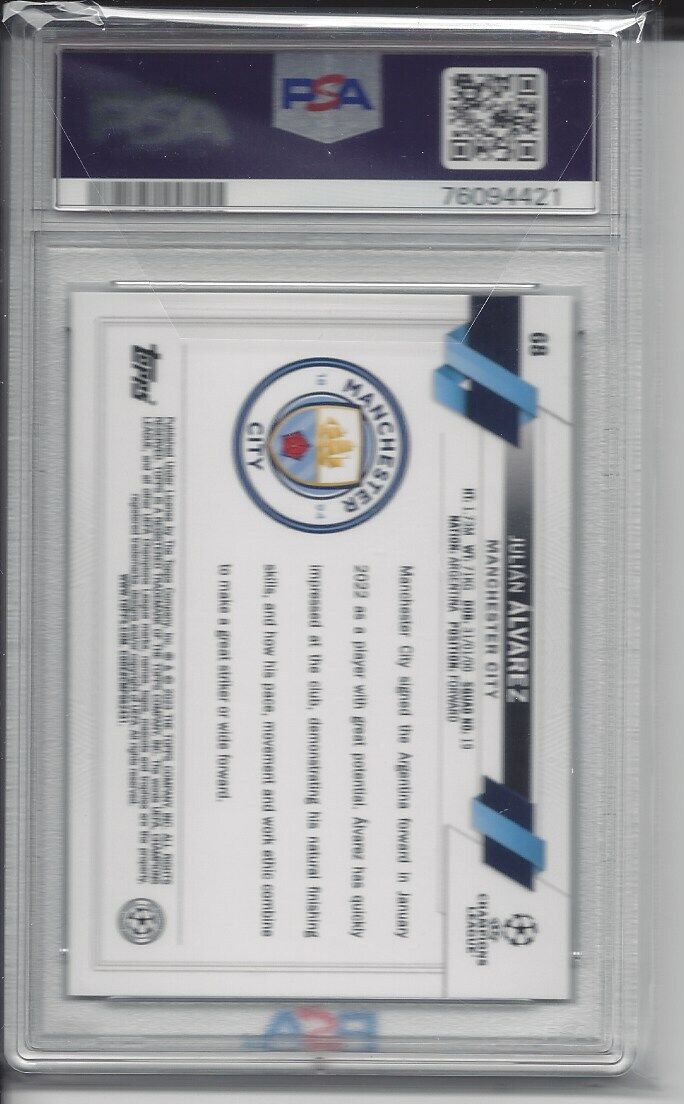 JULIAN ALVAREZ 2022-23 TOPPS CLUB COMP STARBALL FOIL RC #68 PSA 10 GEM POP 4