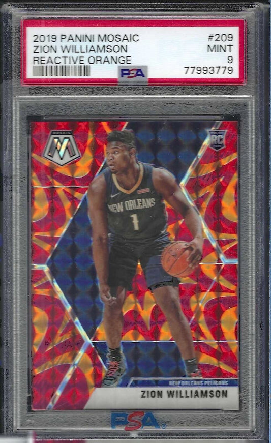 ZION WILLIAMSON 2019 PANINI MOSAIC ORANGE REACTIVE PRIZM ROOKIE RC #209 PSA 9