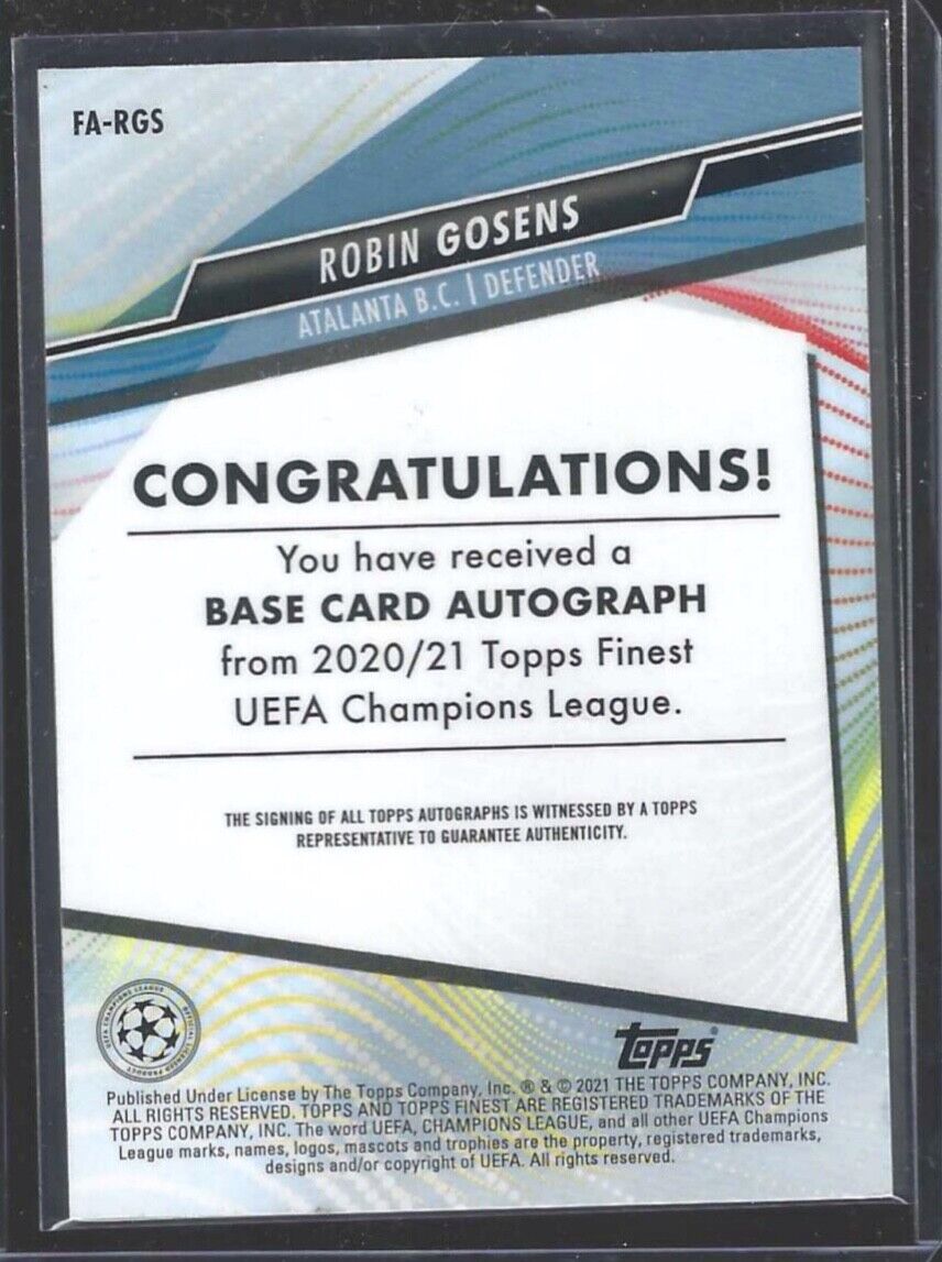 ROBIN GOSENS 2020-21 TOPPS FINEST UCL SILVER REFRACTOR AUTO #FA-RGS