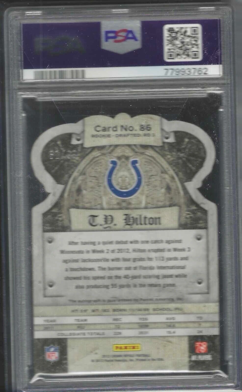 TY HILTON 2012 PANINI CROWN ROYALE ROOKIE AUTO RC /99 PSA 10 GEM MINT POP 5