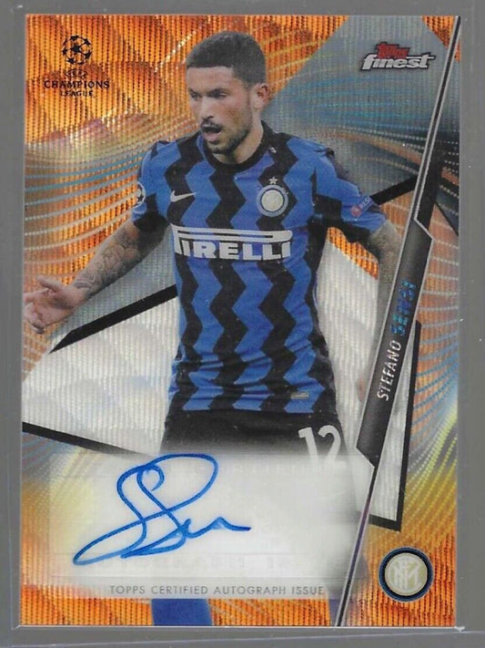 STEFANO SENSI 2020-21 TOPPS FINEST UCL ORANGE WAVE REFRACTOR AUTO #D 23/25