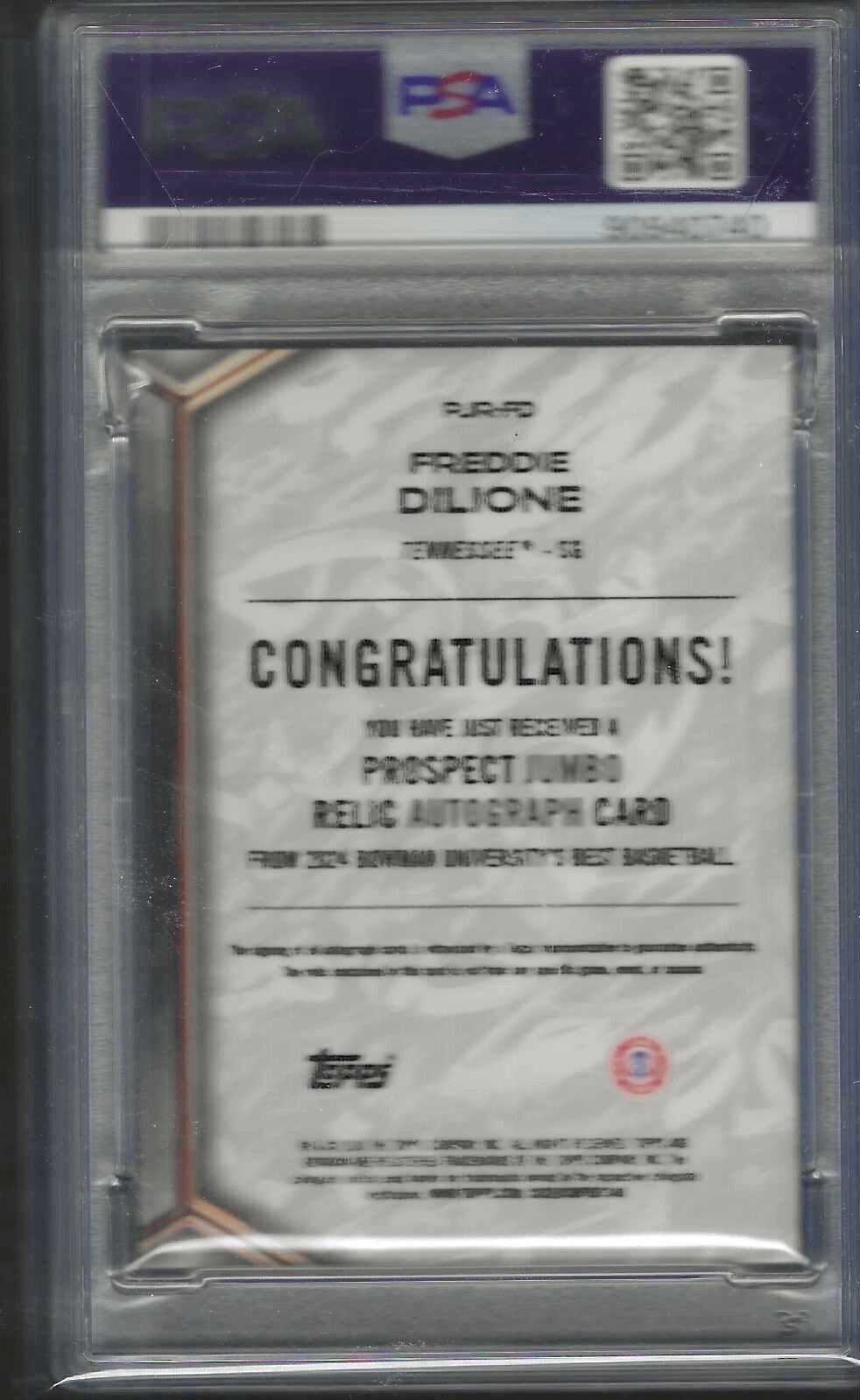 FREDDIE DILIONE 2023 BOWMAN U BEST JUMBO PATCH AUTO PSA 10 GEM MINT POP 1/1