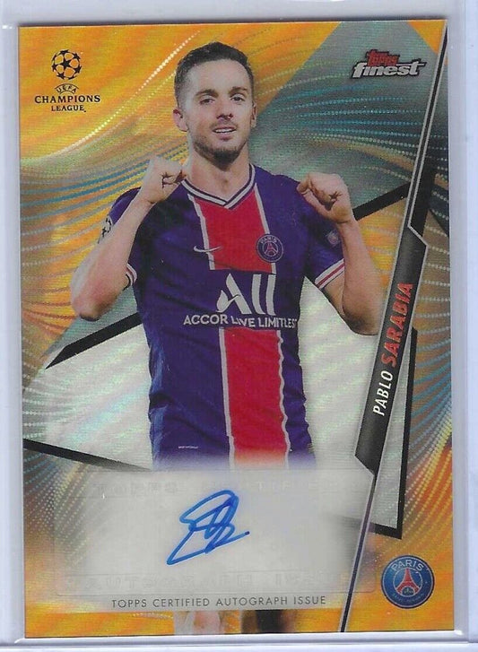 PABLO SARABIA 2020-21 TOPPS FINEST UCL ORANGE REFRACTOR AUTO #D 05/25
